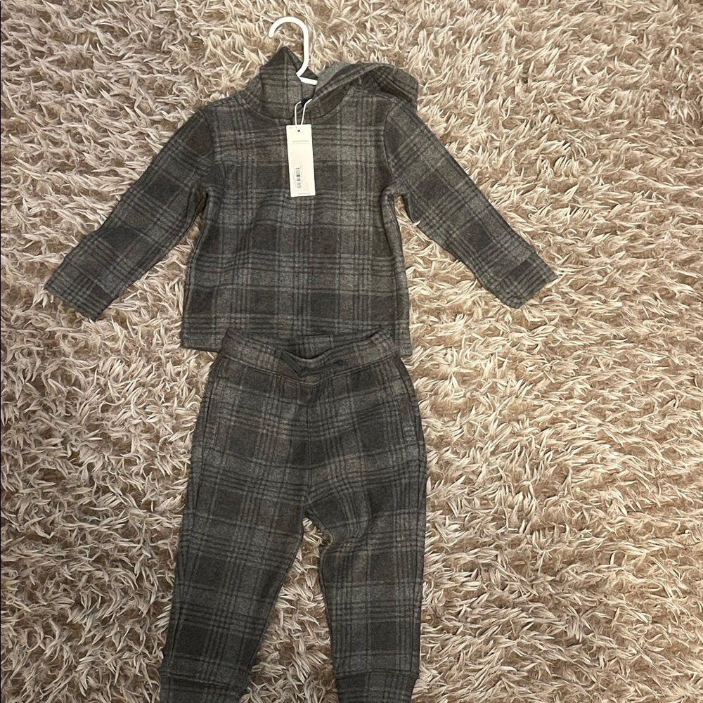 Janie and Jack Charcoal Plaid Hooded Outfit